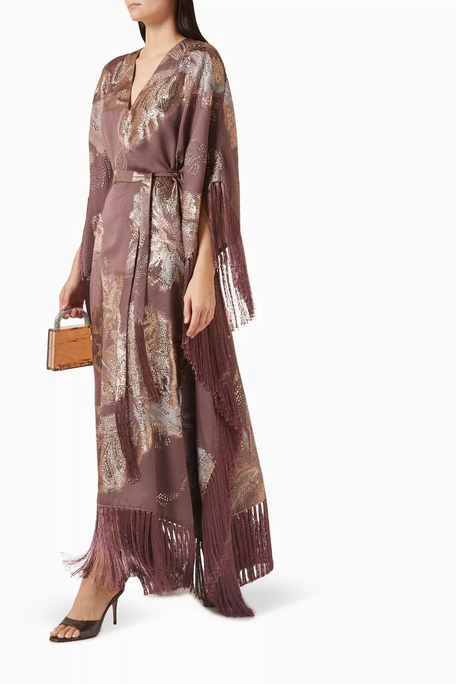 Penelope Feather-Trimmed Silk Kaftan