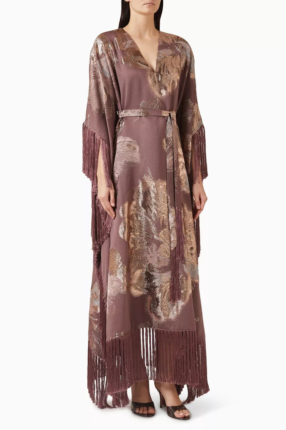 Penelope Feather-Trimmed Silk Kaftan