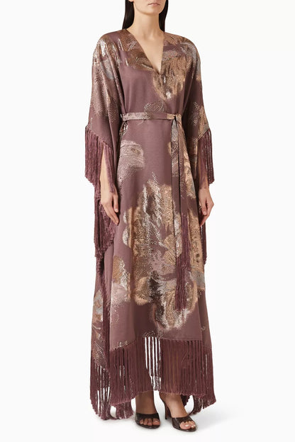 Penelope Feather-Trimmed Silk Kaftan