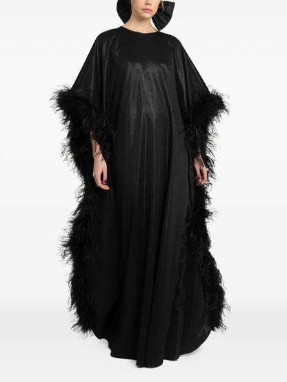 Black Plume Embellished Long Kaftan