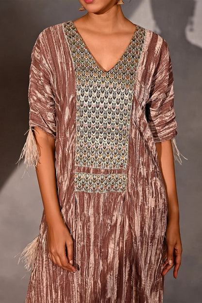 Pink Crushed Silk Velvet Embroidery Kaftan