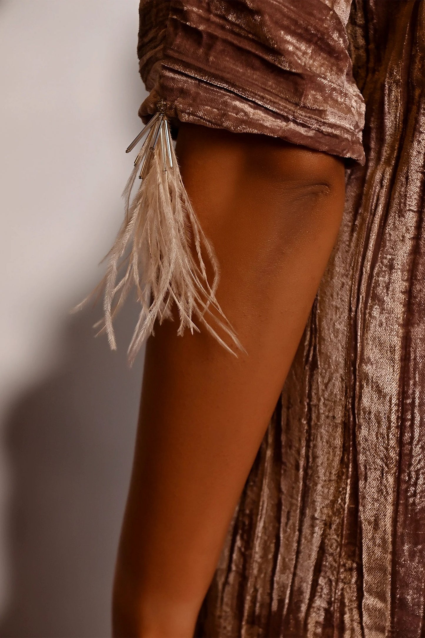 Pink Crushed Silk Velvet Embroidery Kaftan