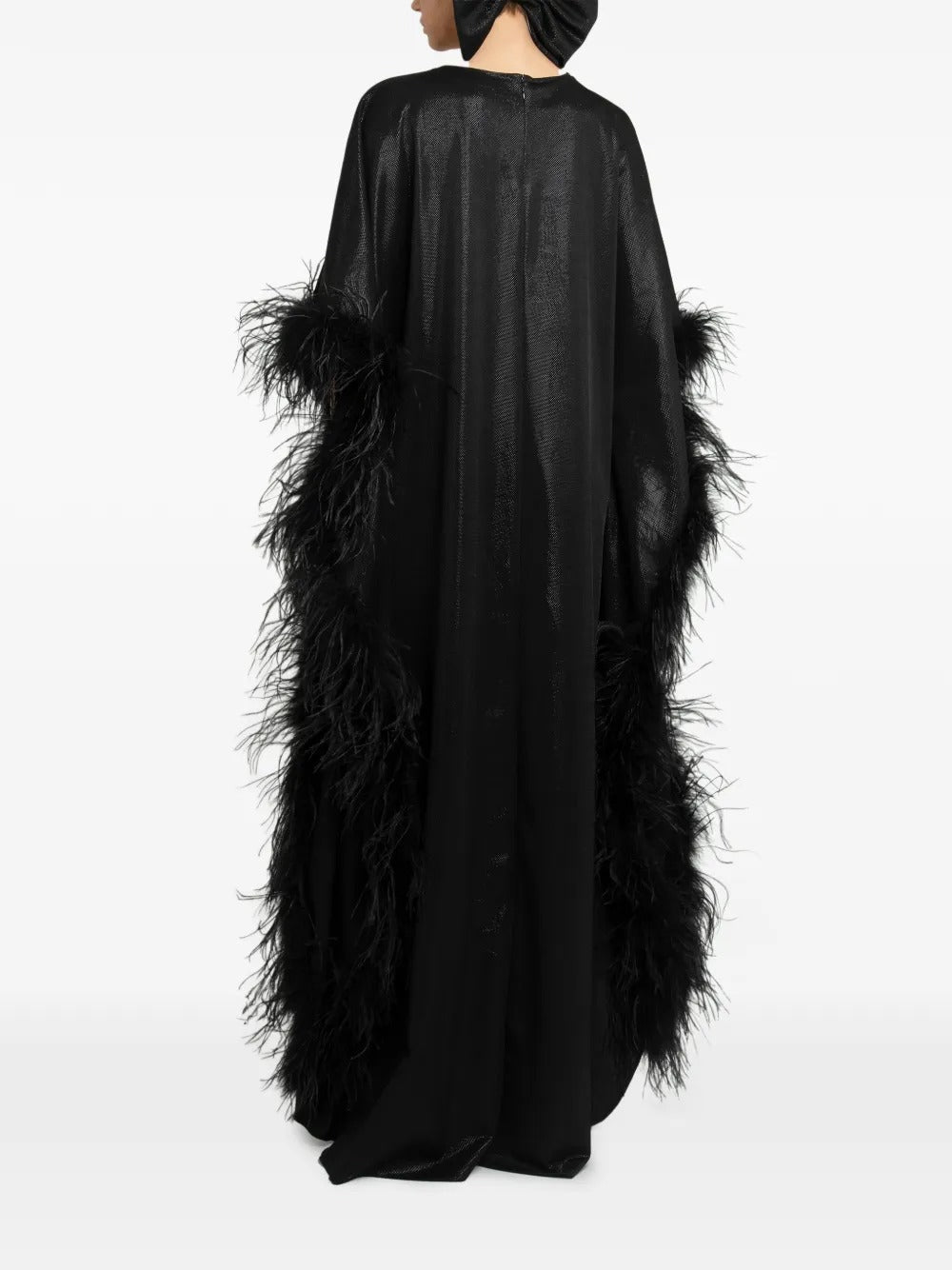 Black Plume Embellished Long Kaftan