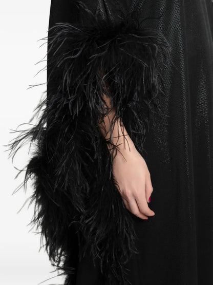 Black Plume Embellished Long Kaftan